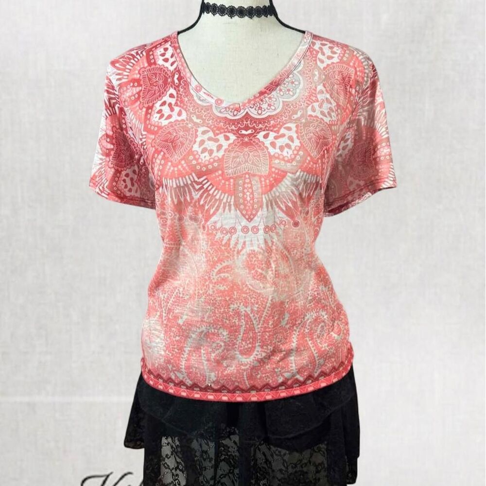 Coquette Fairycore Pink Patterned V-Neck Top